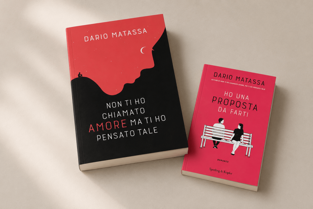Mockup editoriale dei libri di Dario Matassa appoggiati su una superficie neutra e minimalista, con illuminazione morbida e composizione pulita.